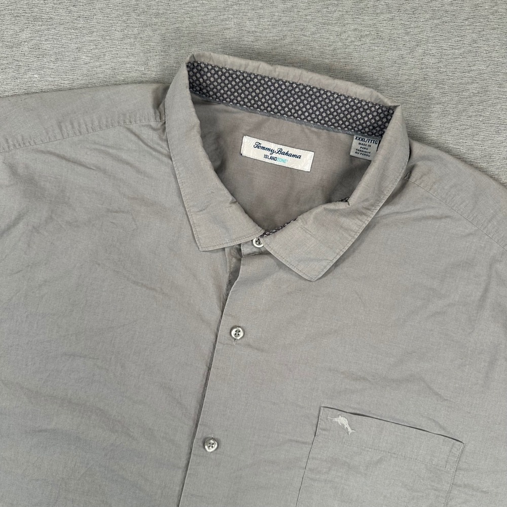 Tommy Bahama IslandZone Shirt Mens XXXL Gray Pima Cotton Button Up Long Sleeve